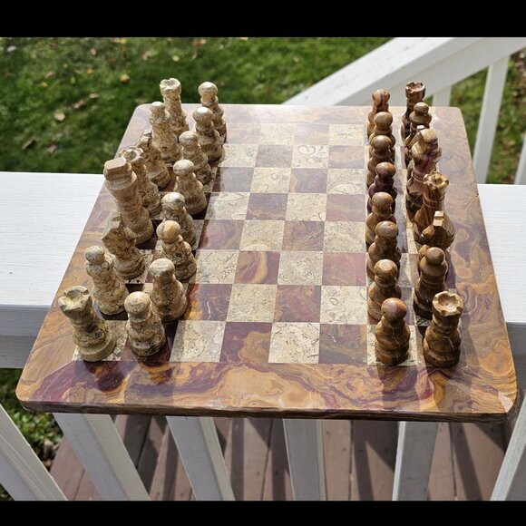 Marble chess set with storage stone chess set handmade chess 12 in chess board - Picture 4 of 15